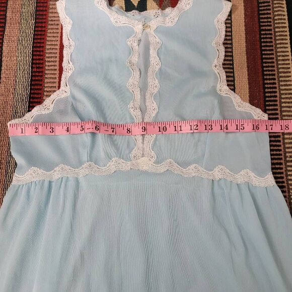 Vintage Van Raalte Pastel Blue Nylon Full Slip Dress Sz 36 Lace Trim Coquette - Picture 8 of 9